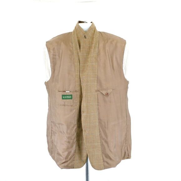 Lauren Ralph Lauren Wool Silk Brown Tan Hounstooth W/ Blue Windowpane 48L SPort - Picture 10 of 12